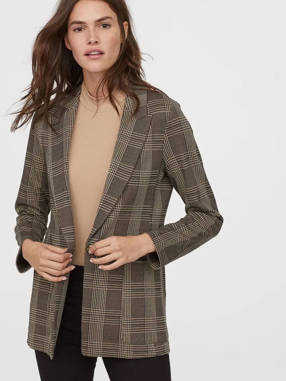 H&M Blazer Single Button Plaid Long Sleeve Patch Pocket Womens Collared …